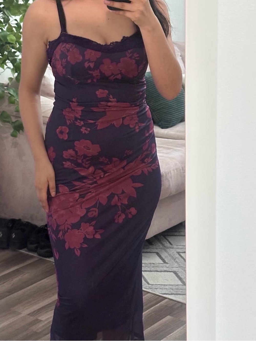 Commense Purple Slip Maxi Dress with Pink Floral Print - Picture 3 of 3